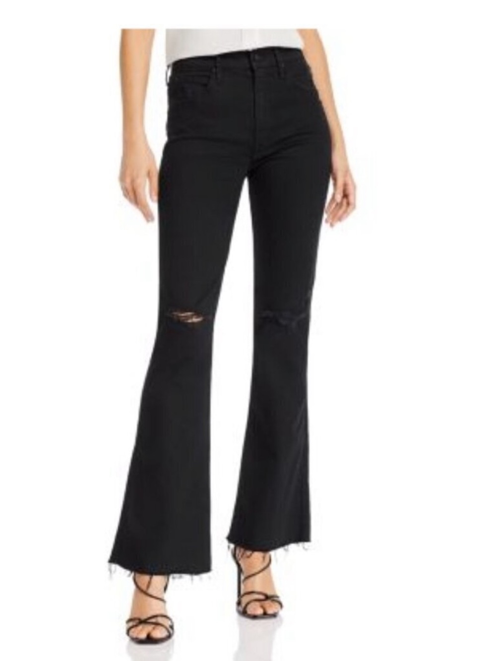 MOTHER The Weekender Fray Flared‎ Jeans in Guilty As Sin Black Distressed